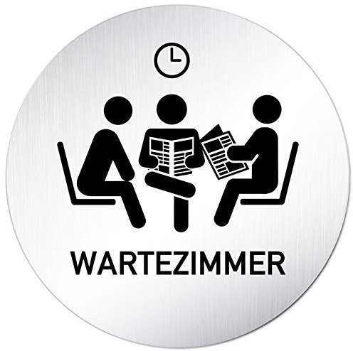 Kinekt3d Leitsysteme XXL Türschild • Ø 100 mm rund • Schild Wartezimmer 002 • aus veredeltem Aluminium Vollmaterial (eloxiert) • geschliffene Edelstahloptik • 100% Made in Germany