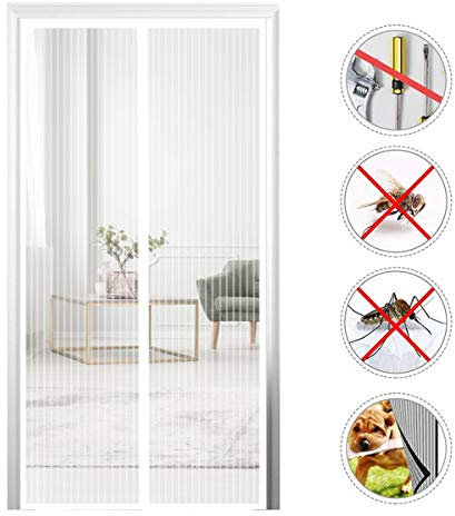 THAIKER Magnet Fliegengitter Balkontür, 70x210cm(28x83inch) Magnetvorhang Insektenschutz mit Heavy Duty Mesh für Balkontür Terrassentür Wohnzimmer, Weiß A