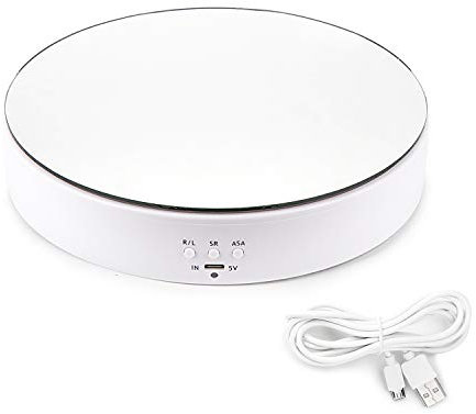 Leadleds Motorized Rotating Display Stand, 360 Degree Rotation 7.7 Top Mirror, Rotation Speed and Angle Adjustable Display Turntable for Photography, Video, Product Display (White)