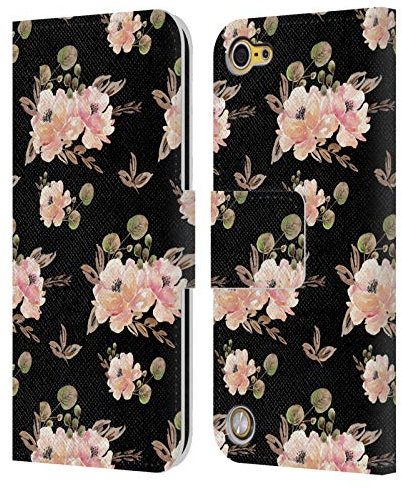Head Case Designs Offizielle Anis Illustration Vintage Schwarz Blumen Muster 4 Leder Brieftaschen Handyhülle Hülle Huelle kompatibel mit Apple iPod Touch 5G 5th Gen