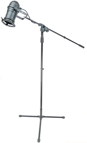 Leselampe Stehlampe incl. PAR 30 Spotlight Scheinwerfer E27 Fassung, schwarz, Stativ mit Schwenkarn & höhenverstellbar (Schwarz)