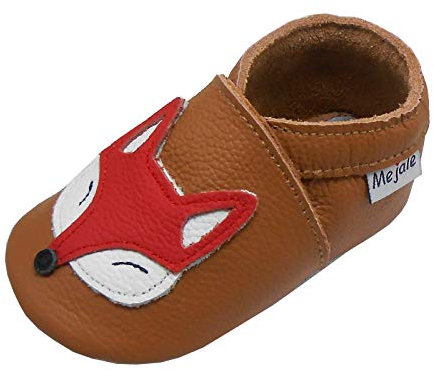 Mejale Baby Echte Lederschuhe Kleinkind Neugeborene Weiche Sohle Kleinkind Krabbeln Mokassins Jungen Mädchen Süße Brown Fox Neugeborene Geschenkpantoffeln (0-6 Monate, S)