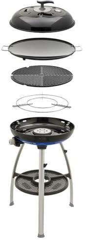 CADAC Carri Chef 50 BBQ/Scottel 30mBar - Avec support de poêle, grille de barbecue, Skottel, couvercle avec thermomètre et sac de transport pratique - Noir - Gris - Bleu - Barbecue