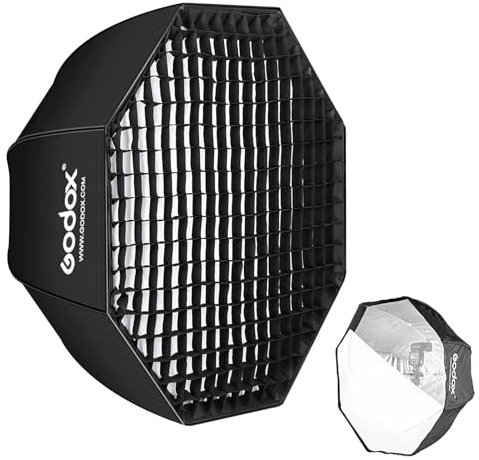 Godox 95 cm großer Schirm Achteck-Softbox Reflektor mit Wabenraster und Tragetasche für Studioblitz, Hochformat und Produktfotografie mit USB-Licht