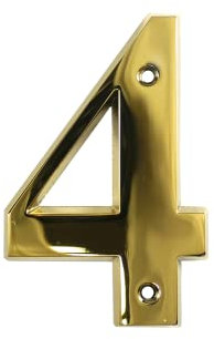UAP House Numbers - 3 Inch Door Numbers Signature Screw Fix Bevelled Edge For Front Door, Address Number Screw On For Doors And Gates, Letter Times Roman Font (Number 4, PVD Gold)