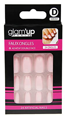 Glam’Up Paris - Faux Ongles - Pleine Couverture - Facile à Utiliser - 24 Faux Ongles par Boîte + Adhésifs Double Face - Forme Ballerine - N°161 - Rose Pale