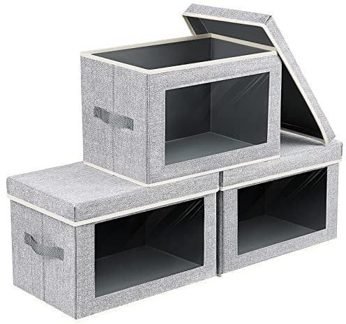 Homsorout 3 Pack Storage Boxes with Lids Foldable Storage Cubes with Transparent Window Fabric Storage Organiser Box for Toys, Clothes, Books, Wardrobe, Closet, Office