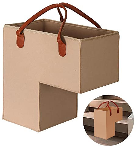 Levier Treppenkorb mit Ledergriffen, Premium-Filz-Treppenkörbe für Teppich- und Holztreppen, Treppenstufen, Organizer für Zuhause und Büro, Dekor (Mokka)