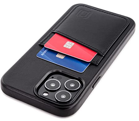 Dockem Echtleder Hülle für iPhone 13 Pro Max mit Kartenfachen und Integrierter Metallplatte zur Magnetischen Befestigung, Aufgenähtes Portemonnaie mit 2 Kreditkartenfächern, 6,7 M2GL [Schwarz]