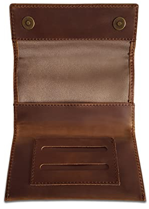 Indian Pearl Echtleder Tabaktasche mit extra Reißverschlußfach I Handgemachter Tabakbeutel I Drehertasche Leder, Tobacco Pouch, Drehbeutel, Drehtabak - Dark Brown/Dark Brown