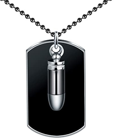 Feilok Herren Halskette mit Patrone Anhänger Dog Tag Bullet aus Edelstahl Herren Kette für Männer Jungen