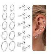 Diamday 10 Paar 20G Ohrstecker Ohrringe Set für Damen Herren Edelstahl Knorpel Creolen Ohrringe Zirkonia Klein Ohrstecker Set Helix Hypoallergen für Mehrfachpiercing Silber