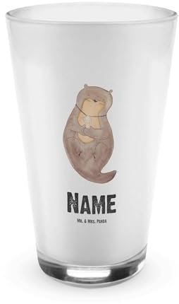 Mr. & Mrs. Panda Personalisiertes Glas Otter Muschel - Personalisierte Geschenke, Tagträumen, Seeotter, Fischotter, Glas mit Namen, Name, Glas