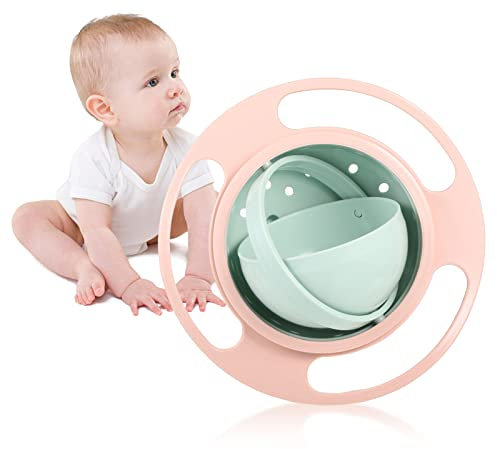 Cuenco Giro Universal, Plato Giratorio Antiderrames Para Comida A Prueba de Fugas, Divertido Cuenco Mágico Para Niños Pequeños, Rotación de 360 Grados, Cuenco de Cereales Giroscópico(Rosa Claro)