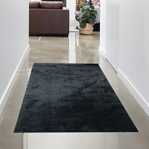 CARPETIA Tapis Shaggy Salon de Tapis Moquette Flokati en Noir, 80x150 cm | Doux, lavable, antidérapant, facile d'entretien et résistant, pour salon, chambre à coucher, couloir et bureau