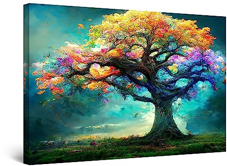 Startonight Leinwand Wandkunst – Abstrakt Bunter Baum Einzelne Malerei – Kunstwerk für Wohnzimmer Großes Bild Heim Dekoration Drucken Moderne und Malerei Wohnzimmer Groß Wand Bild 80 x 120 cm