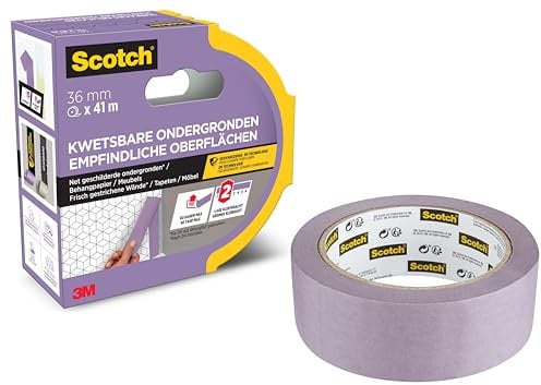 Scotch Ruban de Masquage de Peinture Premium Surfaces Délicates, 36 mm x 41 m - Scotch Ruban Adhésif pour Travaux de Peinture et Décoration à l'Intérieur - Papier Composé de Matériaux à 99% Biosourcés
