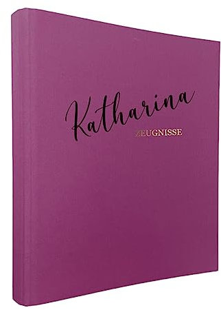 AWASG Zeugnismappe Kinder mit Namen personalisiert | Dokumentenmappe Ringbuch für Mädchen Jungen | Zeugnisordner Leinen zum Einsortieren von Urkunden Zeugnissen (Beere)