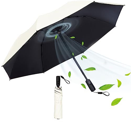 NILoykg& 2023 Paraguas Plegable Con Ventilador, 2600Mah USB Charge UV50 Paraguas Anti-UV Ultraligero A Prueba De Sol Con Ventilador De Enfriamiento Personal Para Verano Caluroso