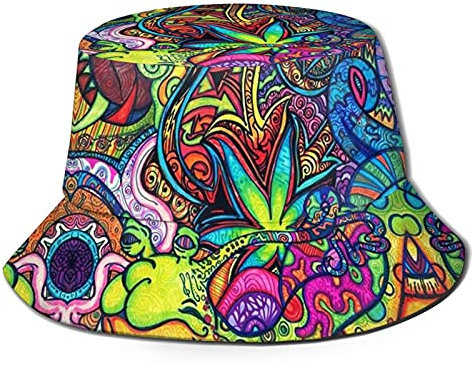 SJOAOAA Modische Psychedelische Pilz Eimer Hut SunRainbow Trippy Bucket Hat Damen Herren, siehe abbildung, One size