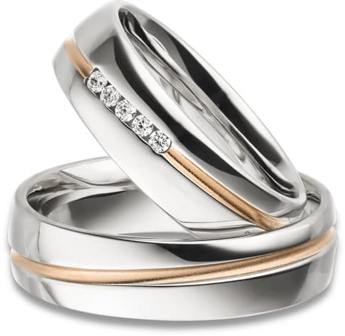 Kolibri Rings Eheringe Verlobungsringe Silber 925 Vergoldet 5 Zirkonia Steine Set - Gratis Gravur und Etui