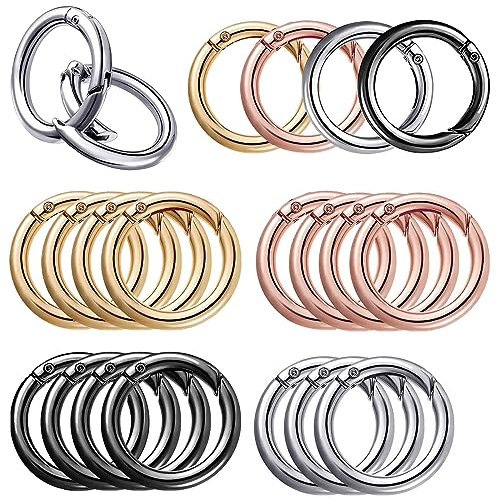 20 Pezzi Scatto Molla Rotonda, Anello Portachiavi 28mm Anelli Aperti, Moschettoni a Innesco Gancio Fibbia O per Zaini, Portafogli, Bagagli Cinghie, Artigianato, Argento, Oro, Nero, Oro Rosa