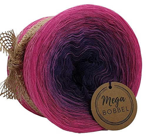 MegaBobbel*Wilde Beeren*A210*Farbverlaufsgarn - Lace Garn Bobbel Wolle zum Häkeln & Stricken (4fädig-ca.1000m / Außenfarbe: Fuchsia)