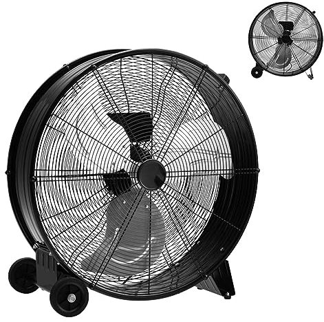 GiantexUK 24’’/59CM Drum Fan, 3 Speeds Industrial High Velocity Floor Barrel Fan with Wheels & Handle, 180W Portable Electric Cooling Fans for Home Office Workshop Basement