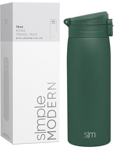 Simple Modern Thermobecher Kaffeebecher to go mit Schnappdeckel | Isolierbecher Edelstahl | Geschenke für Frauen und Männer | Kona | 470ml | Forest