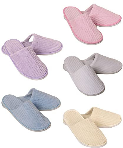 5 Pair Portable Travel Slippers - Foldable Coral Fleece Disposable Hotel Spa Slippers for Guest Room - Unisex Indoor House Floor Business Travel Trip Shoes