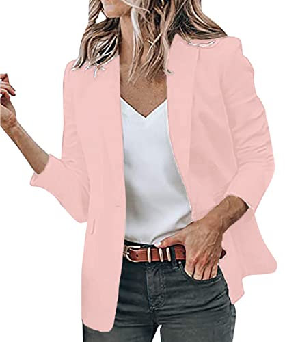 blazer corto da donna elegante – Business Blazer, giacca a maniche lunghe, giacca primaverile, sportiva, blazer, cardigan, tasche, casual, cropped blazer corto, colletto, Colore: rosa., M