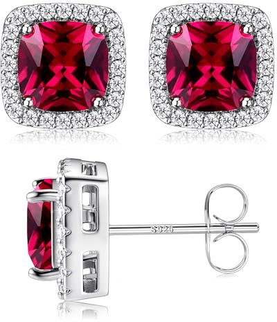 JeweBella Orecchini Punto Luce per Donna Argento Sterling 925 Ago Brillante Simulato Orecchini a Lobo Diamante Taglio Quadrato Grandi Orecchini Zirconi Argento/Rosso/Rosa/Verde