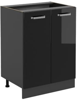 Vicco Küchenunterschrank R-Line, Schwarz Hochglanz/Anthrazit, 60 cm ohne Arbeitsplatte