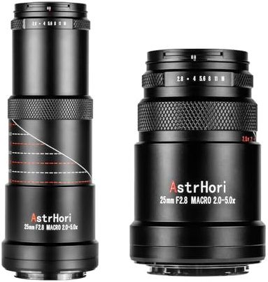 AstrHori 25mm F2.8 Objectif Ultra Macro pour Appareil Photo Plein Format Grossissement 2X-5X (Fuji X)