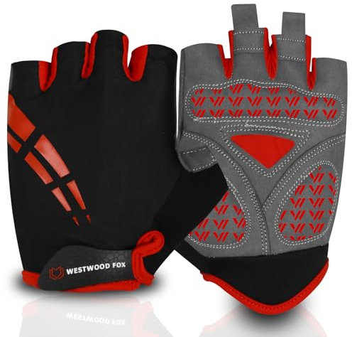 Westwood Fox Guantes de Ciclismo para Hombres y Mujeres, Medio Dedo, Unisex, Acolchados de Gel, Antideslizantes, Guantes de Bicicleta de montaña, Transpirables, absorción de Impactos, Agarre de Palma