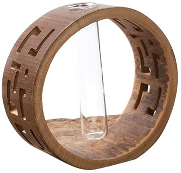 JISADER Macetero de Cristal para Mesa, jarrón con Marco de bambú, Soporte de propagación de Plantas, Adorno de Escritorio de 11,4x12,2 cm para Cocina