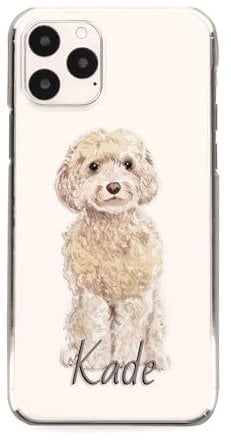 Personalised Initial Phone Case For Apple iPhones, 14, 13, 12, 11, Pro Max, Mini, XR, XS, Champagne Cockapoo with Name/Initials on Clear Hard Phone Cover, Custom Dog Phone Case