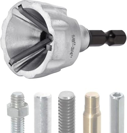 Valkynos Deburring External Chamfer Tool with Tungsten Carbide Blade, Quick Release Hex Shank Deburring Drill Bit, Remove Burr Tools for Metal Rod Bolt Pipe 3D Printing PVC in 1/8 to 3/4 Diameter