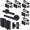 EAI Black Door Handle Latch Set - Pack of 6 | Round T-Bar Internal Door Handles, Latch (64mm), Hinges (76mm)| Matt Black Lever on Rose | Oliena Range