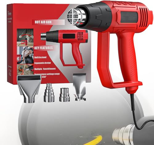 2000W Heat Gun Hot Air Gun Kit for Paint Stripping, Candle Making, DIY Crafts, Shrinking PVC & Soldering, 300°C & 600°C Variable Temperature, Includes 4 Nozzles, Overload Protection, Orange