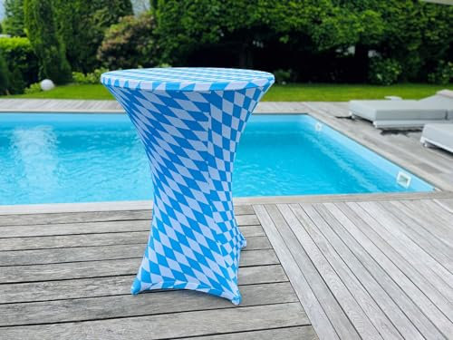 Hardington Stretch-Husse für Stehtisch - Bartisch - Bistrotisch 70cm - Weiss/Blau
