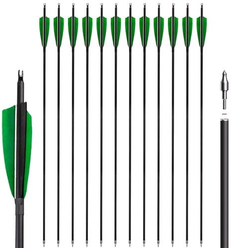 NorthSpoor 12 Stück Bogenschießen Carbonpfeile mit 4 Zoll Naturfedern 30 Zoll Carbonpfeile, Jagdpfeile aus natürlichen Truthahnfedern für das traditionelle Bogenschießen