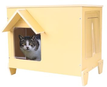 Objoy Outdoor Cat Houses Feral Cat Shelter Wooden Stray Cat Condo Outside Sturdy Waterproof and Insulated with Escape Door (one cat upgrate)