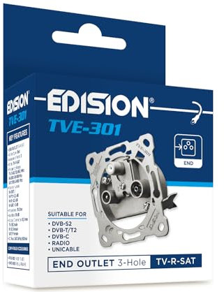 EDISION Antennendose Sat Universal TVE-301, Enddose Stich TV-R-SAT unterputz 3-Loch, geeignet für Sat DVB-S2, Unicable, Terrestrisch DVB-T/T2, Kabel DVB-C, Radio, FM, DAB+, DC-Pass, 3 Ausgänge
