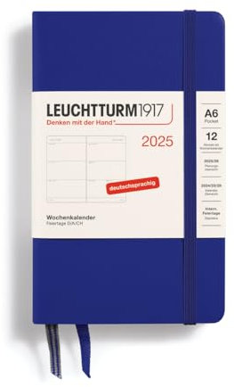 LEUCHTTURM1917 370556 Wochenkalender 2025, Pocket A6 Hardcover - 12-Monats-Planer, 80 g, liniert - Ink