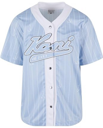 Karl Kani Herren KM242-008-3 Varsity Logo Pinstripe Baseball Shirt Light Blue/White, L