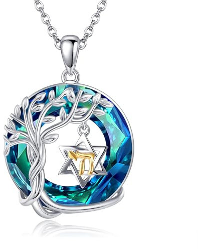 JERWLI Chai Geschenk David Stern Kette Sterling Silber Narcotics Anonymous Chai Symbol Halskette Baum des Lebens Chai Anhänger Schmuck für Frauen