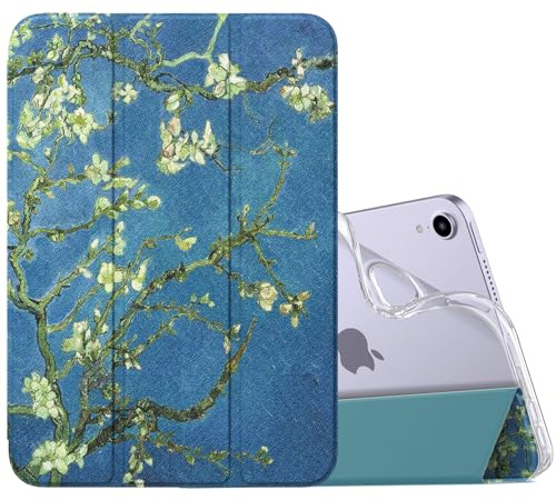 MoKo Case for iPad Mini (A17 Pro) 7th/6th Gen 2024/2021, Apricot Blossom | iPad Mini 8.3 Inch Case Protective Trifold Folio Cover, Flexible Soft TPU Translucent Back Smart Cover, Auto Wake/Sleep