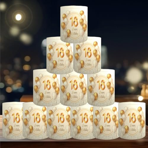 12 Windlicht Tischdeko 18 Geburtstag, Deko 18. Geburtstag, Geburtstagsdeko 18, Party Deko 18 Geburtstag Gold, Geeignet für Teelichter oder Kerzen (Happy Bithday 18th)
