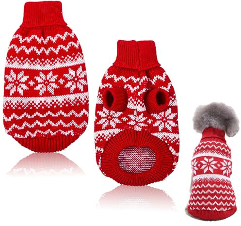 Auirshiky Weihnachten Hundepullover, Winter Warmer Hund Pullover Kleidung Haustier Mantel Kostüm, Warm Hündchen Kleidung, Rot Weihnachtsschneeflocke Bestickter Pullover Strickwaren (M)